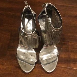 Brian Atwood Condessa Silver Metallic Fringe Heels